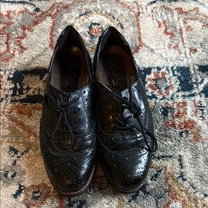 Earthies Black Flats with Polished Leather Upper